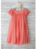 Coral Pleated Chiffon Knee Length Flower Girl Dress